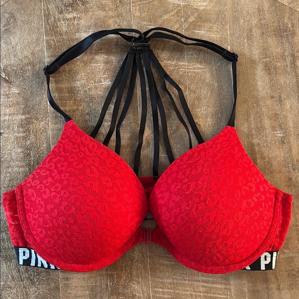 PINK Victoria's Secret Red Strappy Women's Push-up Bra 34C